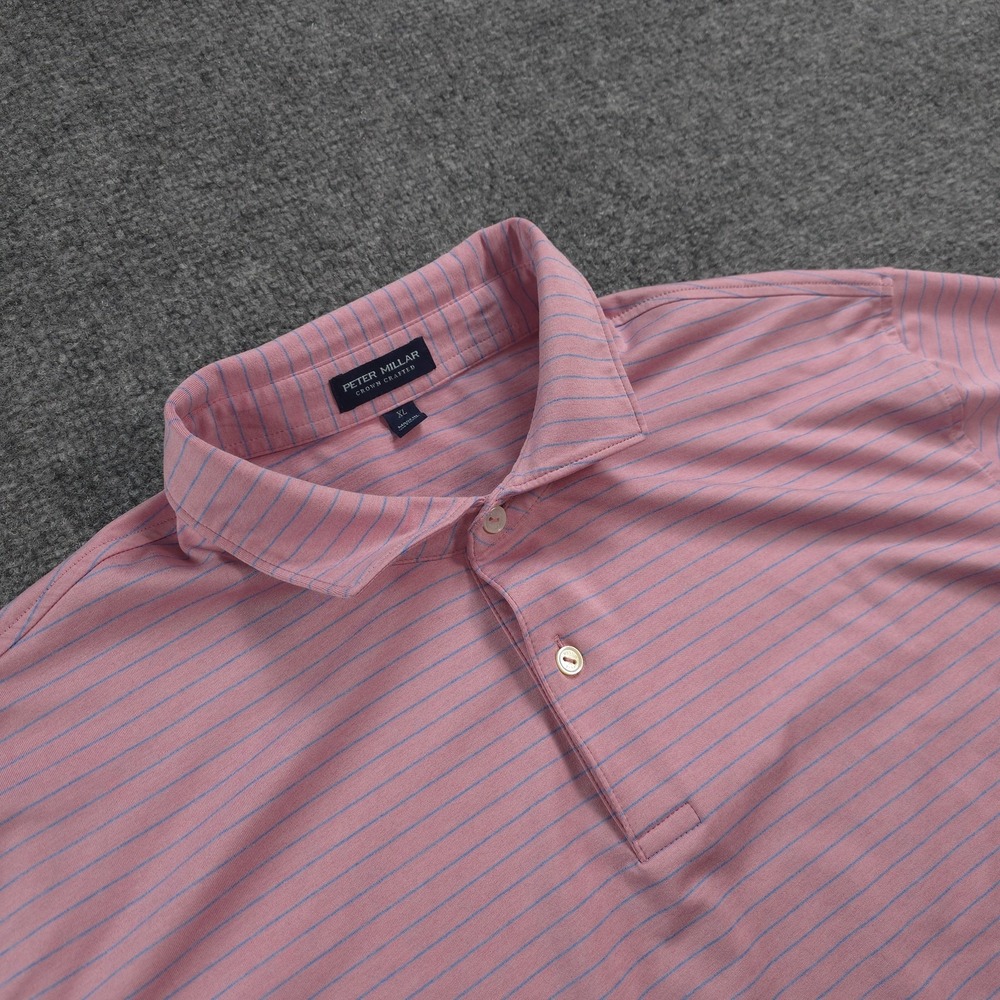Peter Millar Polo Shirt Mens XL Pink Stripe Crown Crafted Performance Golf Prep